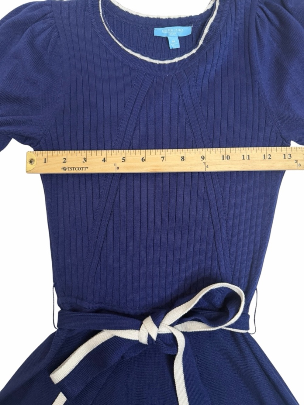 Draper James RSVP Navy Knit Fit Flare Dress Puff Sleeve Medium - Picture 5 of 8